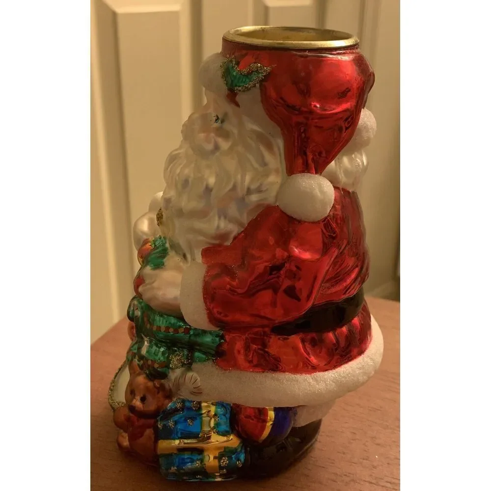 Vintage Glass Santa Holding Presents Christmas Tree Candle‎ Holder 6.7